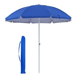 SONGMICS UPF 50+ 7 ft Heavy Duty Beach Umbrella, Silver UV Coating Portable Outdoor Umbrella Can ...