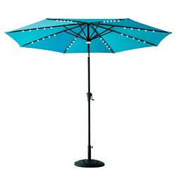 FLAME&SHADE 10′ LED Outdoor Patio Market Umbrella with Solar Power LED Lights, Crank L ...