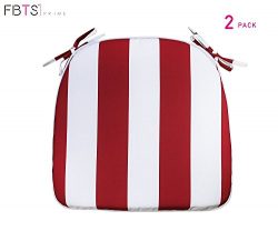 Outdoor Chair Cushions (Set of 2) 16×17 Inches Patio Seat Cushions Red and White Stripe Squ ...