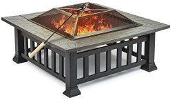 Sorbus Fire Pit Square Table with Screen Cover, Log Grate, Poker Tool, Great BBQ Grill for Outdo ...