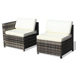 Super Patio Armless Chair& Corner Chair, Outdoor Patio Furniture All Weather Grey Rattan Wic ...