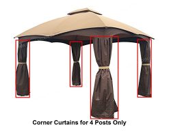 APEX GARDEN Brown Corner Curtain Set for 4 Poles for Lowe’s 10′ x 12′ Gazebo M ...