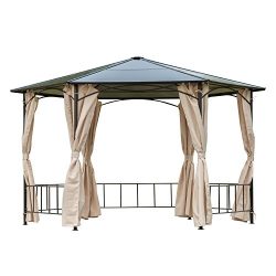 Outsunny 13′ x 13′ Outdoor Steel Framed Hardtop Hexagon Gazebo Shelter with Removabl ...