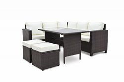 Modern 5-Piece Outdoor Furniture Dining Set, Patio Rattan Table and Chairs (Brown/Beige)