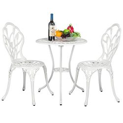 go2buy 3 Piece White Patio Set Outdoor Patio Furniture Tulip Design Setting Cast Bistro Table Ch ...