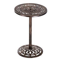 HOMCOM 41″ Cast Aluminum Round Top Outdoor Patio Pub Bar Bistro Table – Bronze