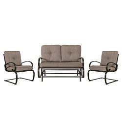 Cloud Mountain 3 Piece Metal Conversation Set Cushioned Outdoor Furniture Garden Patio Wrought I ...