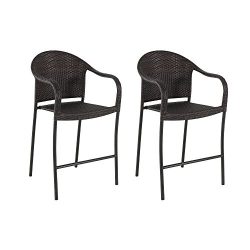 Outdoor Wicker Stacking Chairs Set of 2 | Best Selling Patio Chair ! in Brown Color