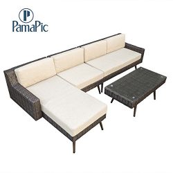 Pamapic Outdoor 4 Pieces Patio Furniture Sets【Chaise Longue 】 PE Rattan Wicker Outdoor Garden  ...