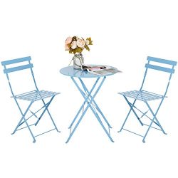 Marble Field Patio 3-Piece Folding Bistro Furniture Set, Outdoor&Balcony Table and Chairs Se ...