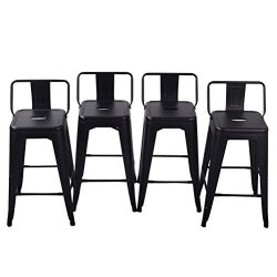 Tongli Metal Barstools Set Industrial Counter Stool (Pack of 4) Patio Dining Chair Matte Black L ...