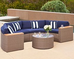 Solaura Outdoor 5-Piece Half-Moon Crescent Sectional Furniture Set All Weather Grey Wicker with  ...