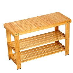 Famistar Shoe Bench With 100% Natural Bamboo,2-Tier Seat Storage Racks Holder Shelf Organizer En ...