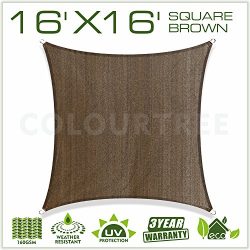 ColourTree 2nd Gen 16′ x 16′ Brown Sun Shade Sail Square Canopy Awning Fabric Cloth  ...