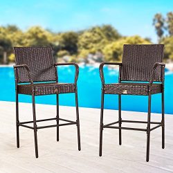 Cloud Mountain Set of 2 Outdoor Wicker Rattan Bar Stool Outdoor Patio Furniture Bar Stools Chair ...