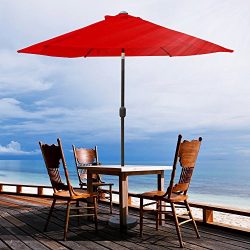 VINGLI 9-Feet Outdoor Patio Umbrella Aluminum Backyard Market Table Umbrella (Red 6 Ribs)