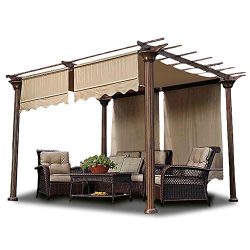 2pcs 15.5×4 Ft Pergola Shade Canopy Replacement Waterproof Polyester Cover Tan w/ Structure ...