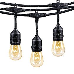 48Ft Outdoor String Lights with 15 Dimmable S14 Edison bulbs, Weatherproof Commercial Grade Hang ...