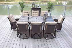 Pebble Lane Living 9pc Aluminum and Wicker Swivel and Rocking Patio Dining Set with Premium Outd ...