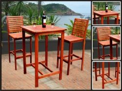 VIFAH V495SET1 Dartmoor Outdoor 3-Piece Wood Bar Set with Bar Table and 2 Bar Chairs