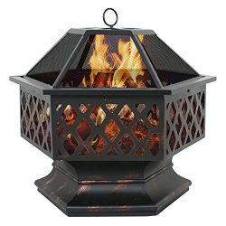 F2C Heavy Steel Hex Shape 24″ Fire Pit Bowl Wood Burning Fireplace Patio Backyar Outdoor H ...