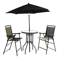 Backyard Expressions 909851 Four Piece Folding Bar Height Patio Set with Table and Umbrella Incl ...