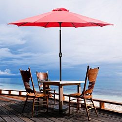 VINGLI 9-Feet Outdoor Patio Umbrella Aluminum Backyard Market Table Umbrella (Red 8 Ribs)