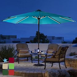 US PIEDLE Patio 9 ft Solar Powered LED Lighted Outdoor Umbrella Table Market Umbrella with Crank ...