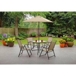 Mainstays Albany Lane 6-Piece Folding Dining Set (Includes Dining table, Folding chairs and Umbr ...