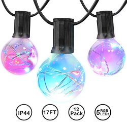 MIXC 17ft G40 LED Globe String Light Bulbs with 12 Clear Bulb, Indoor/Outdoor RGB Hanging String ...