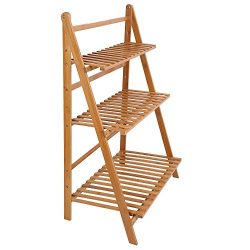 Ogori Bamboo Wood Ladder Plant Stand 3-Tier Foldable Organizer Flower Display Shelf Rack for Hom ...