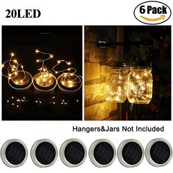 Solar Mason Jar Lid Lights, Aukora 6 Pack 20 Led Fairy Solar String Lights, Warm White Jar Lids  ...