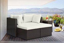 Divano Roma 5 Piece Outdoor Patio Rattan Wicker Configurable Furniture Set with Cushions (Brown/ ...