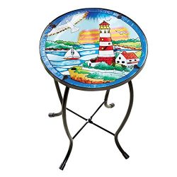 Collections Etc Nautical Lighthouse Outdoor Home Décor Round Garden Accent Side Table