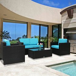 Peach Tree 4 PCs Outdoor Patio PE Rattan Wicker Sofa Sectional Furniture Set with Tea Table