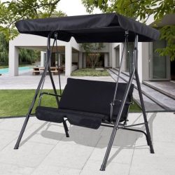 Black Outdoor Patio Swing Canopy Awning Yard Furniture Hammock Steel 2 Person