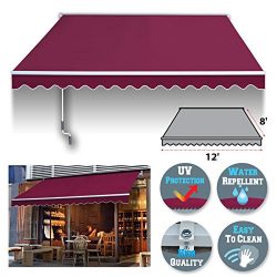 BenefitUSA 12′ x 8′ Manual Retractable Patio Deck Awning Cover, Canopy Sunshade (Bur ...