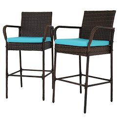 Peachtree Press Inc Kinbor Set of 2 Patio Outdoor Wicker Barstool Set Pool Furniture Patio High  ...