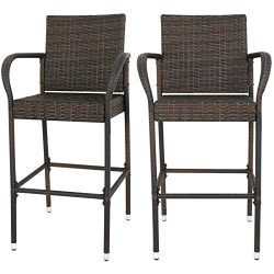 F2C Brown Wicker Barstool All Weather Dining Chairs Outdoor Patio Furniture Bar Stools (set of 2)