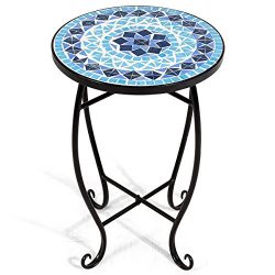 Giantex Mosaic Round Side Accent Table Patio Plant Stand Porch Beach Theme Balcony Back Deck Poo ...