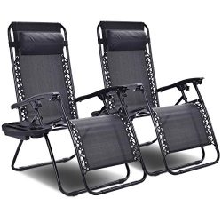 Goplus 2PC Zero Gravity Chairs Lounge Patio Folding Recliner Outdoor Yard Beach With Cup Holder  ...