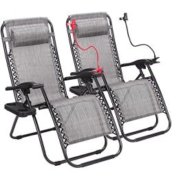 Idealchoiceproduct 2-Pack Zero Gravity Outdoor Lounge Chairs Patio Adjustable Folding Reclining  ...