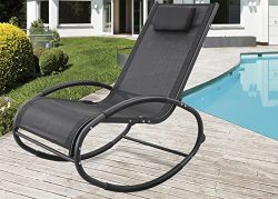 GREARDEN Patio Rocking Lounge Chair Aluminum Orbital Zero Gravity Chair Outdoor Recliner Pool Ch ...