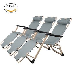 Lucky Tree 3 Pack Patio Lounge Chairs Outdoor Camping Reclining Chair Folding Flat Cot for Beach ...