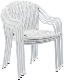 Crosley Furniture Palm Harbor Outdoor Wicker Stackable Chairs – White (Set of 4)