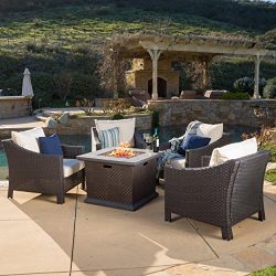 Outdoor 4-piece Wicker Club Chair Set with 32-inch Square Liquid Propane Fire Pit