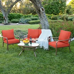 Best Choice Products 4-Piece Cushioned Patio Furniture Conversation Set w/Loveseat, 2 Chairs, Co ...