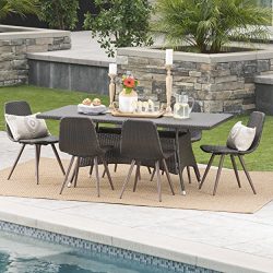 Hendrickson Outdoor 7 Piece Multibrown Wicker Rectangular Dining Set