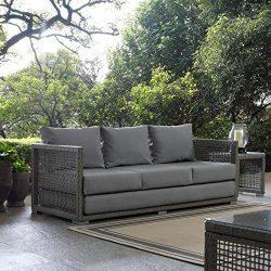 Modway EEI-2923-GRY-GRY Aura Outdoor Patio Wicker Rattan Sofa, Gray Gray