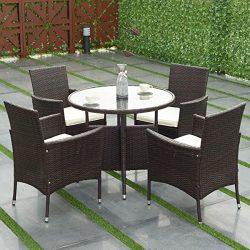 TANGKULA 5 Piece Dining Set Patio Furniture Outdoor Garden Lawn Rattan Wicker Table and Chairs S ...